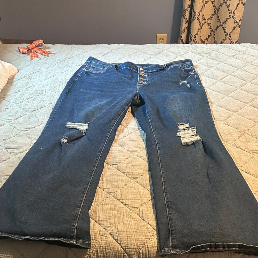 Amazon Women's Distressed Flare Jeans - Blue